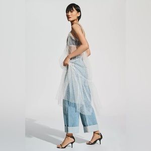 NWT Anthropologie Sheer Dot Tulle Slip Midi Dress Large purple white lingerie